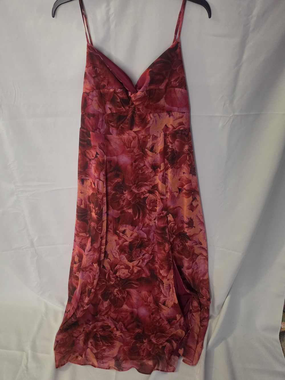 Lulu's Red-Pink Floral Satin Maxi Slip Dress